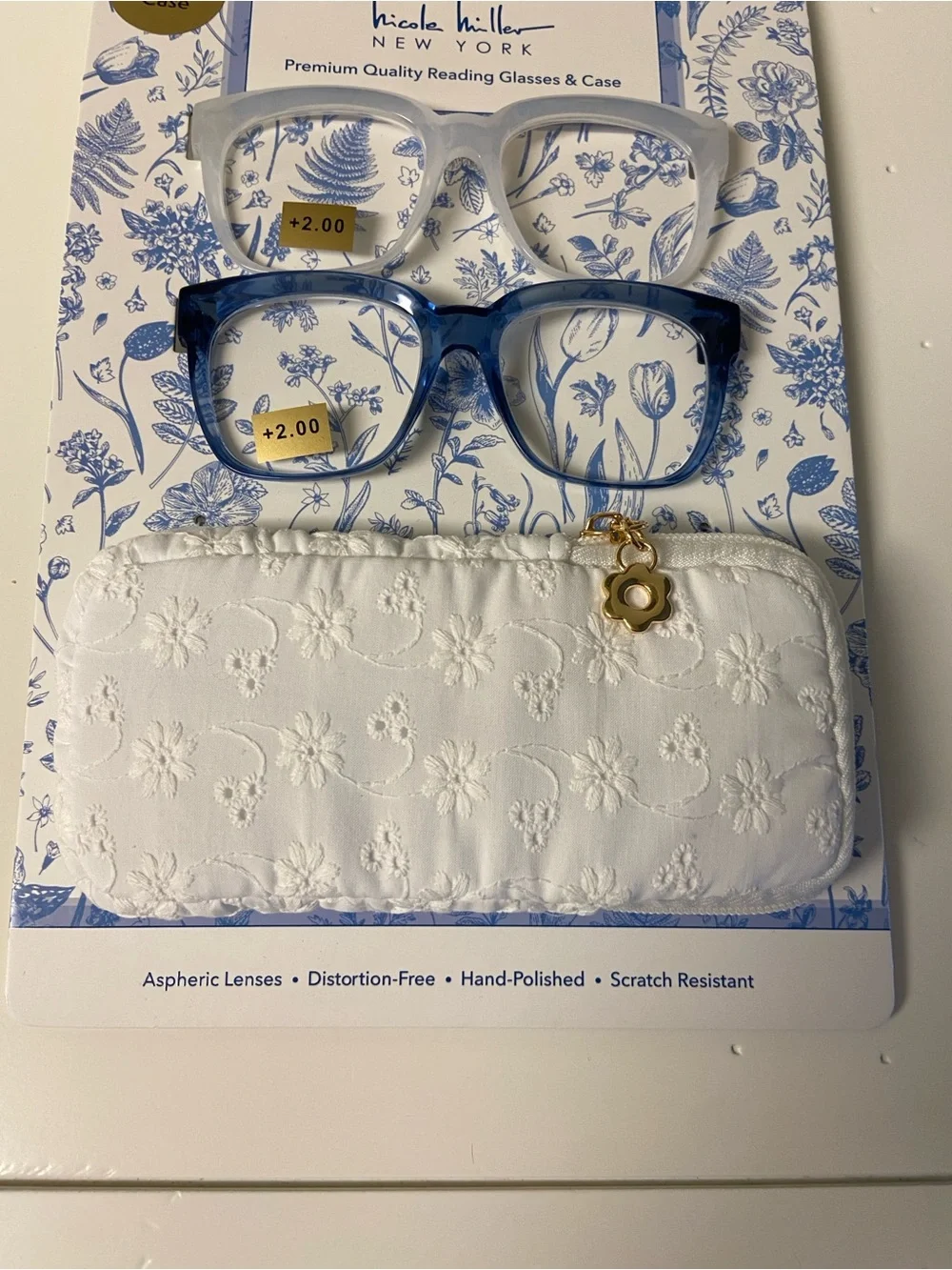 Nicole Miller 2 Pack Reading Glasses with Case Strength 2.00